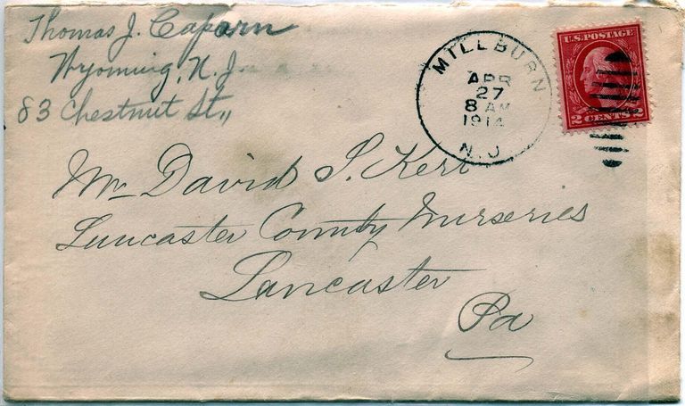          Envelope from Thomas J. Caparn, Wyoming NJ, dated April 27, 1914
   