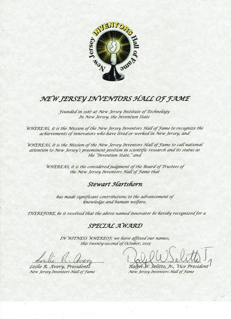          Hartshorn: New Jersey Inventor's Hall of Fame Award and Material, 2015 picture number 1
   