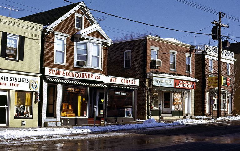          Millburn Avenue: Stamp & Coin Corner, Wong's Laundry, c. 1960 picture number 1
   