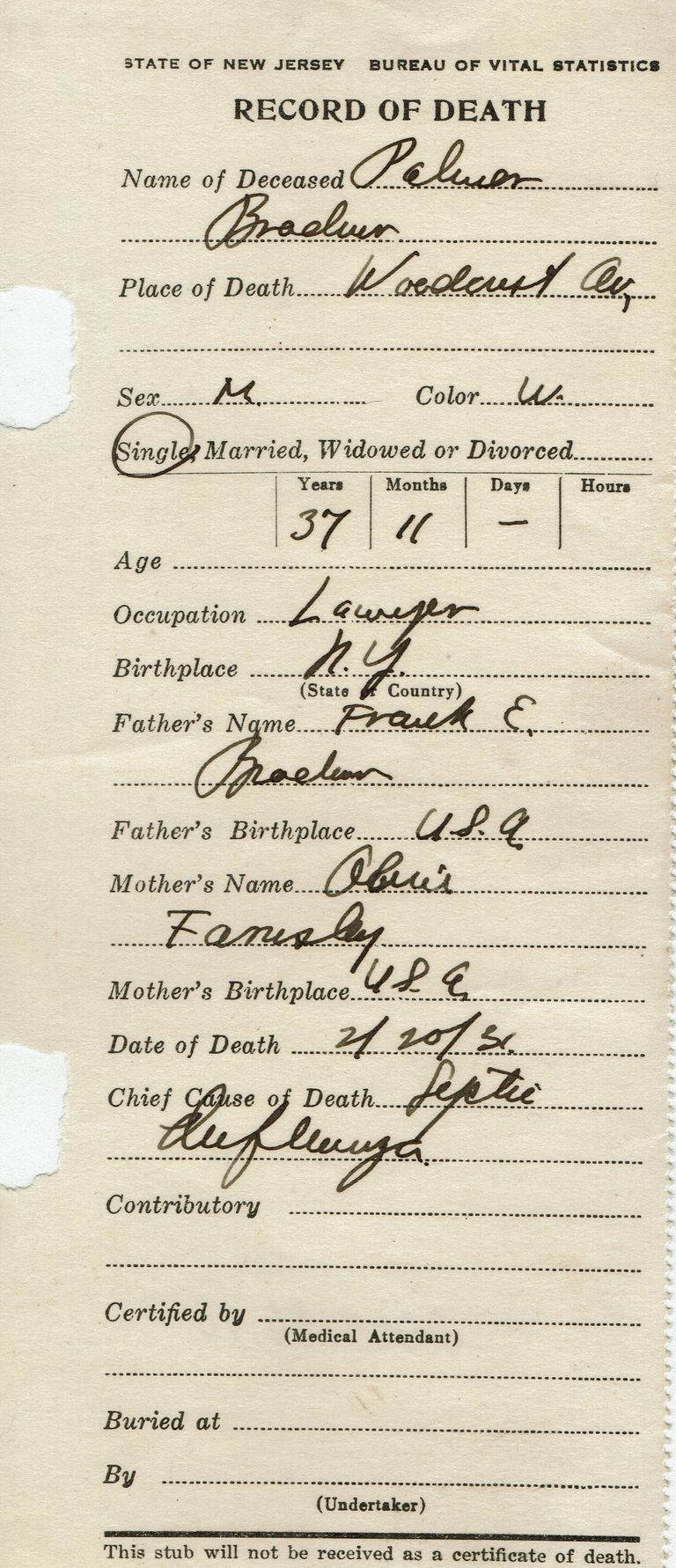          Macpherson: Dr. Elwood Macpherson's certified Death Records for residents, 1920s-30s picture number 1
   