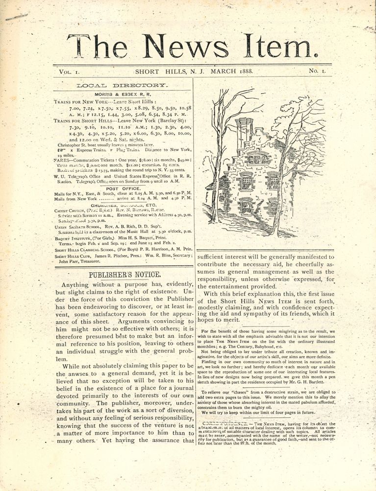          Newspapers: News Item, Short Hills, 1888-1889 picture number 1
   