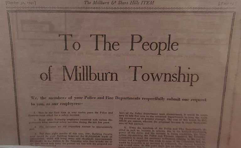          Fire Department: Millburn Short Hills ITEM letter to the people urging to increase fire and police salaries picture number 1
   