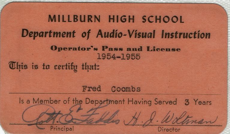          Coombs: Millburn High School Department of Audio-Visual Instruction Licenses, 1952-56 picture number 1
   