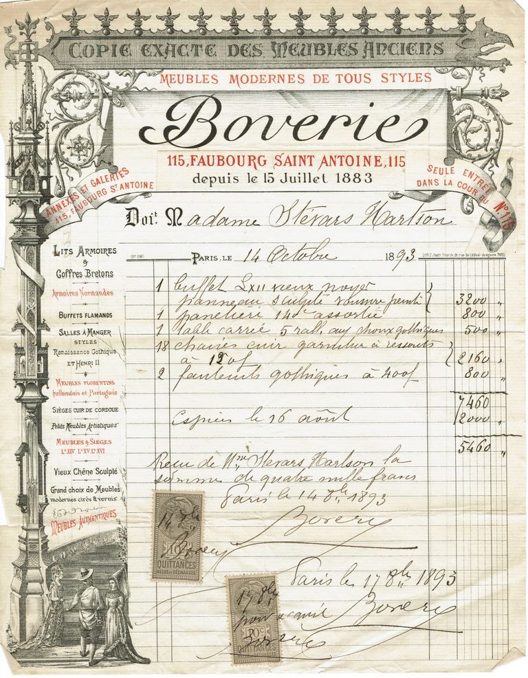          Hartshorn: Furniture Receipt from Paris, 1893 picture number 1
   