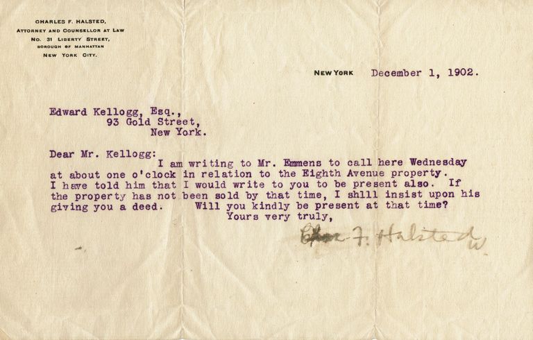          Kellogg: Edward Kellogg Letter from Charles Halsted, 1902 picture number 1
   