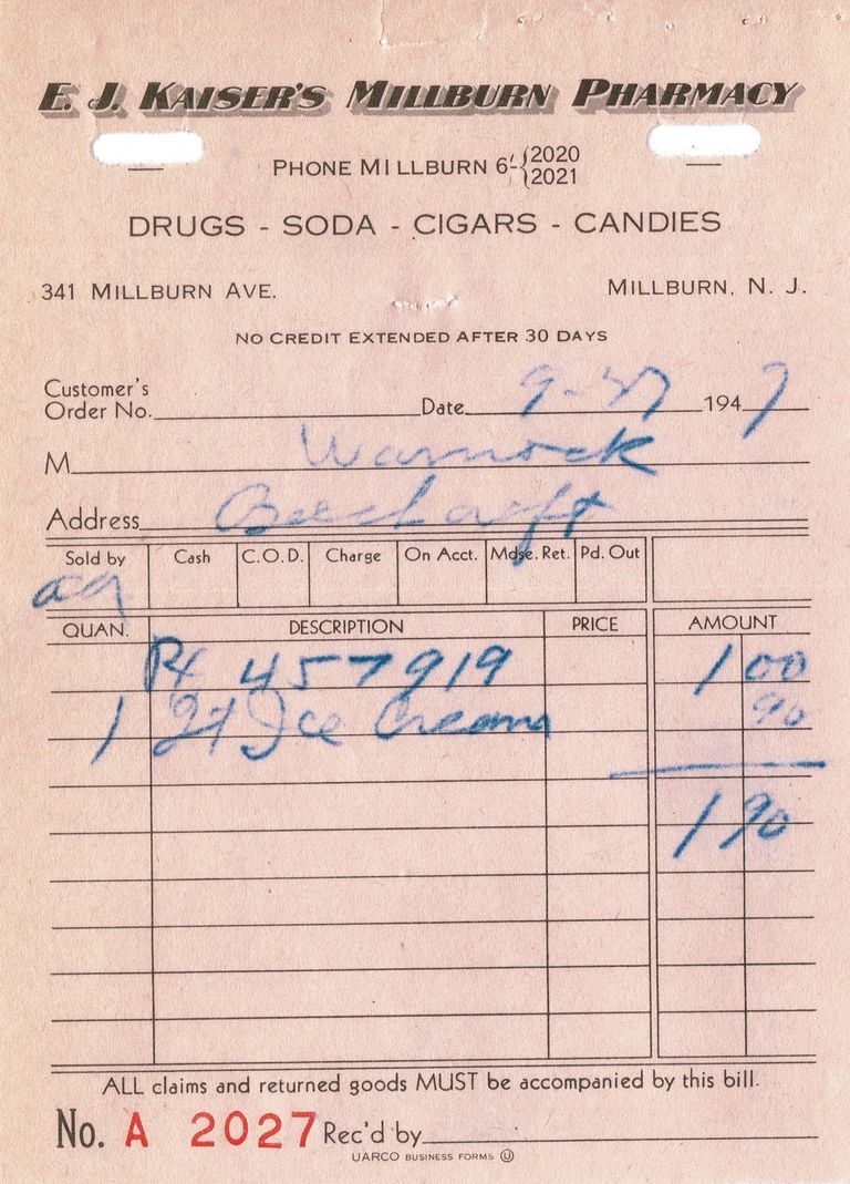          Kaiser's Millburn Pharmacy: Receipts, 1947 picture number 1
   