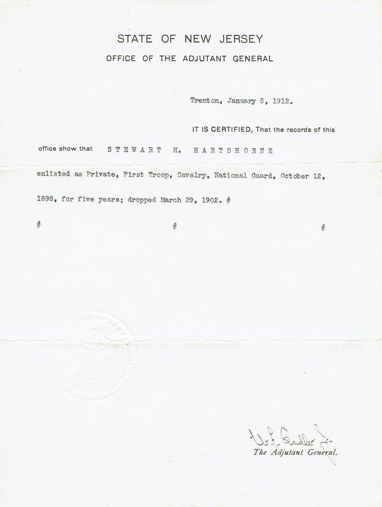          Hartshorn: Stewart Henry Hartshorn's Military Record, 1912 picture number 1
   