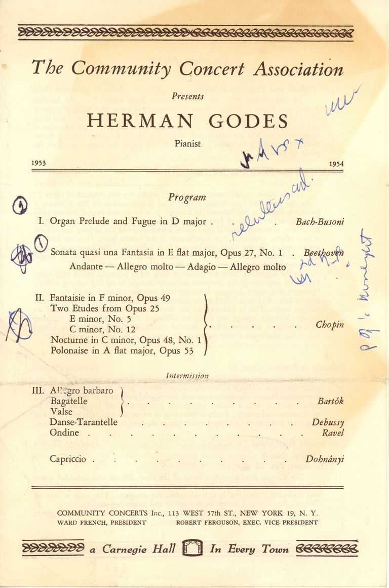          Community Concert Association: Herman Godes Program and Review, 1954 picture number 1
   