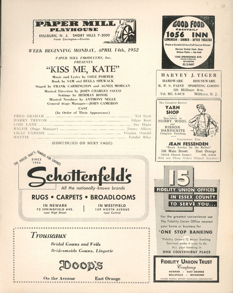          Paper Mill Playhouse Program: Kiss Me Kate, 1952 picture number 1
   
