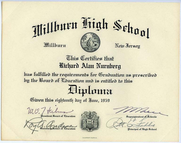          Nurnberg: Richard Alan Nurnberg Millburn High School Diploma, 1959 picture number 1
   