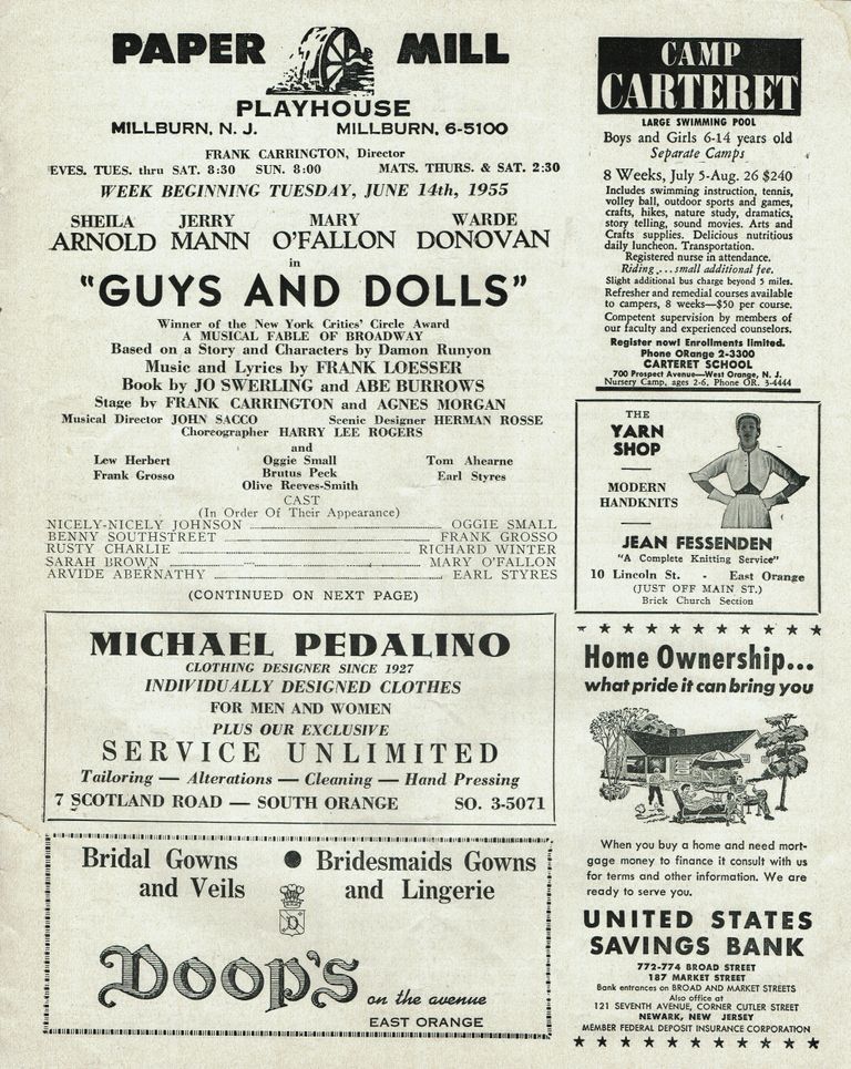          Guys and Dolls, 1955 Paper Mill Playhouse Program picture number 1
   