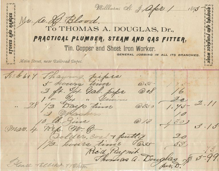          Blood: Douglas Plumbing Receipts, 1894-1906 picture number 1
   