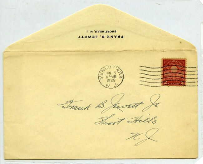          Jewett: Frank B. Jewett Jr. Cancelled Envelope, 1929 picture number 1
   