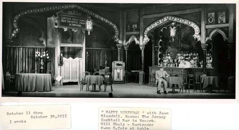          The Cocktail Bar in Newark. Will Sholz-Bartender. Owen G. Cole at Table in Happy Birthday with Joan Blondell.
   