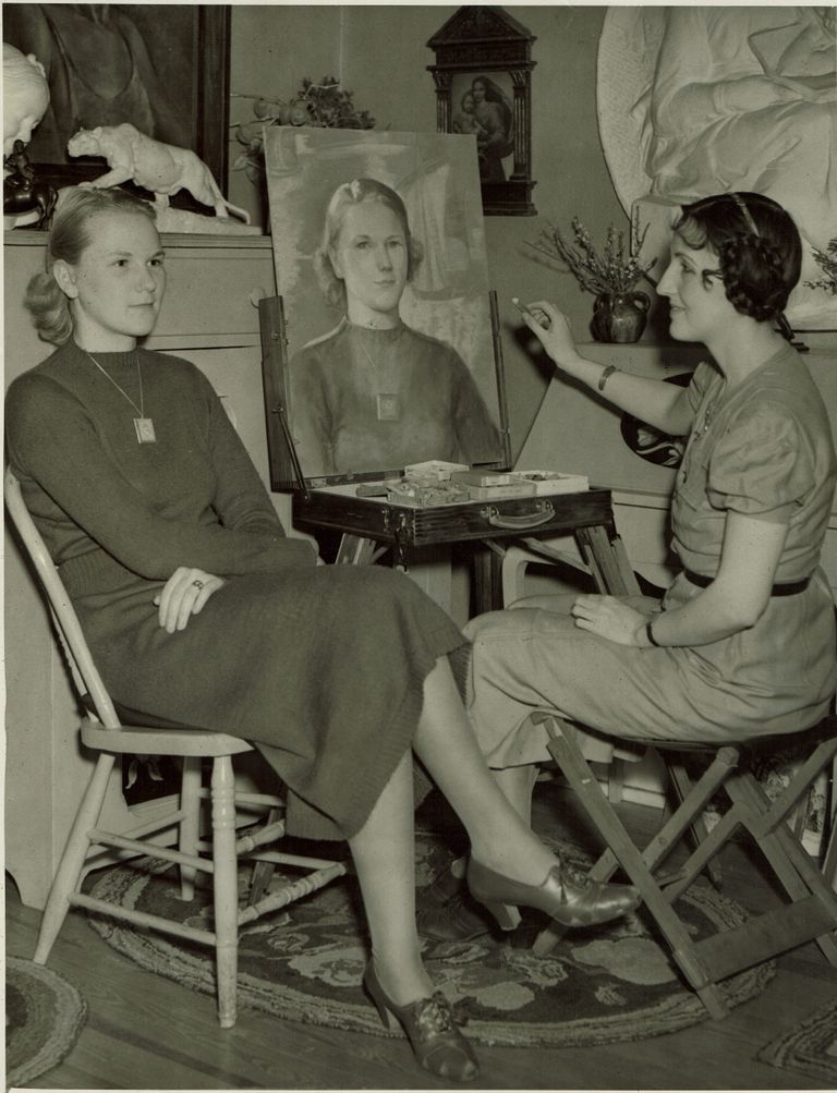          Millburn Art Center 1946 Scrapbook: Mary Black Diller Paints a Portrait, 1946 picture number 1
   