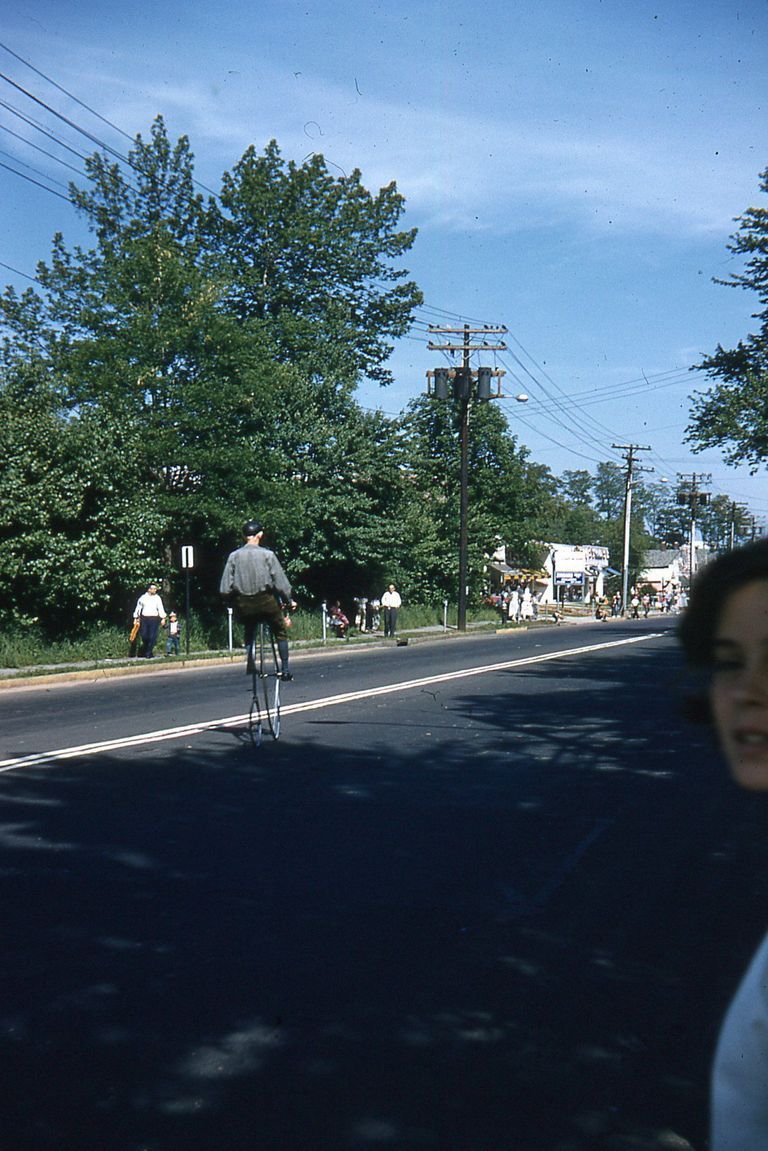          Centennial Parade: Don Palmer on Hi-Wheel Bike at Millburn Centennial Parade, 1957 picture number 1
   