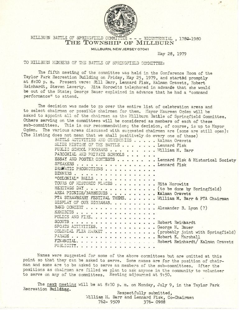          Battle of Springfield: Bicentennial Committee Plans, Program and Activity Map 1979-1980 picture number 1
   