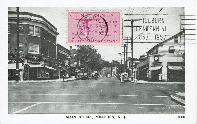          Main Street: Main Street and Millburn Avenue Centennial Postcard, 1957 picture number 1
   