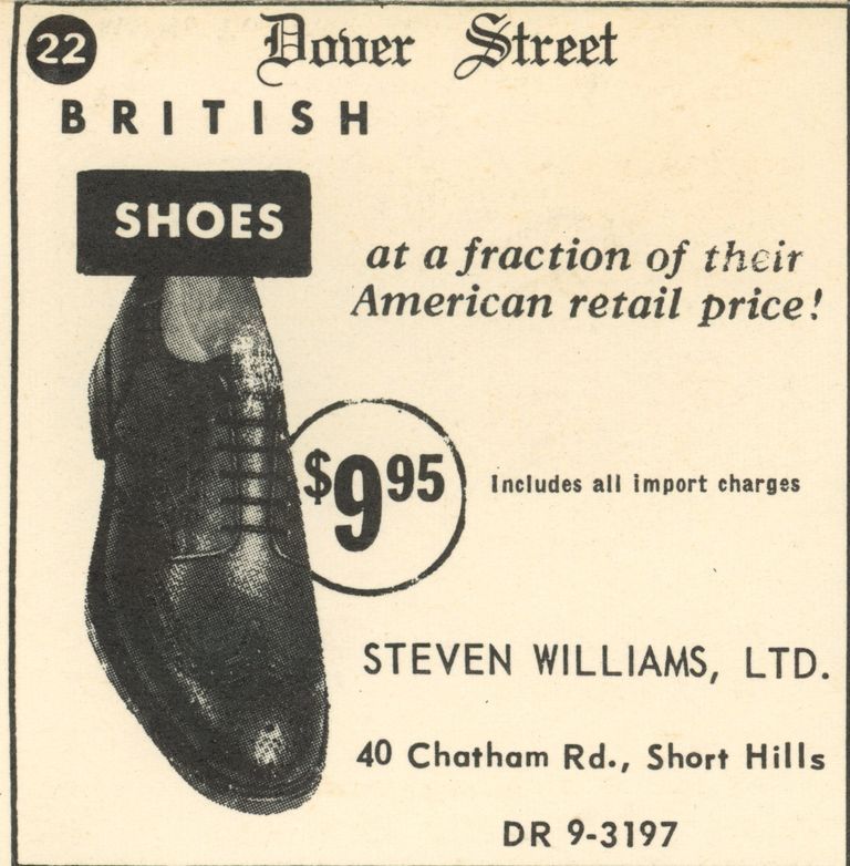          Shoes: Advertisement for Steven Williams, Ltd. Shoes, 40 Chatham Road, Short Hills, 1955 picture number 1
   