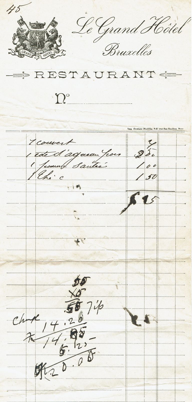          Kellogg: Grand Hotel Brussels Restaurant Receipt picture number 1
   