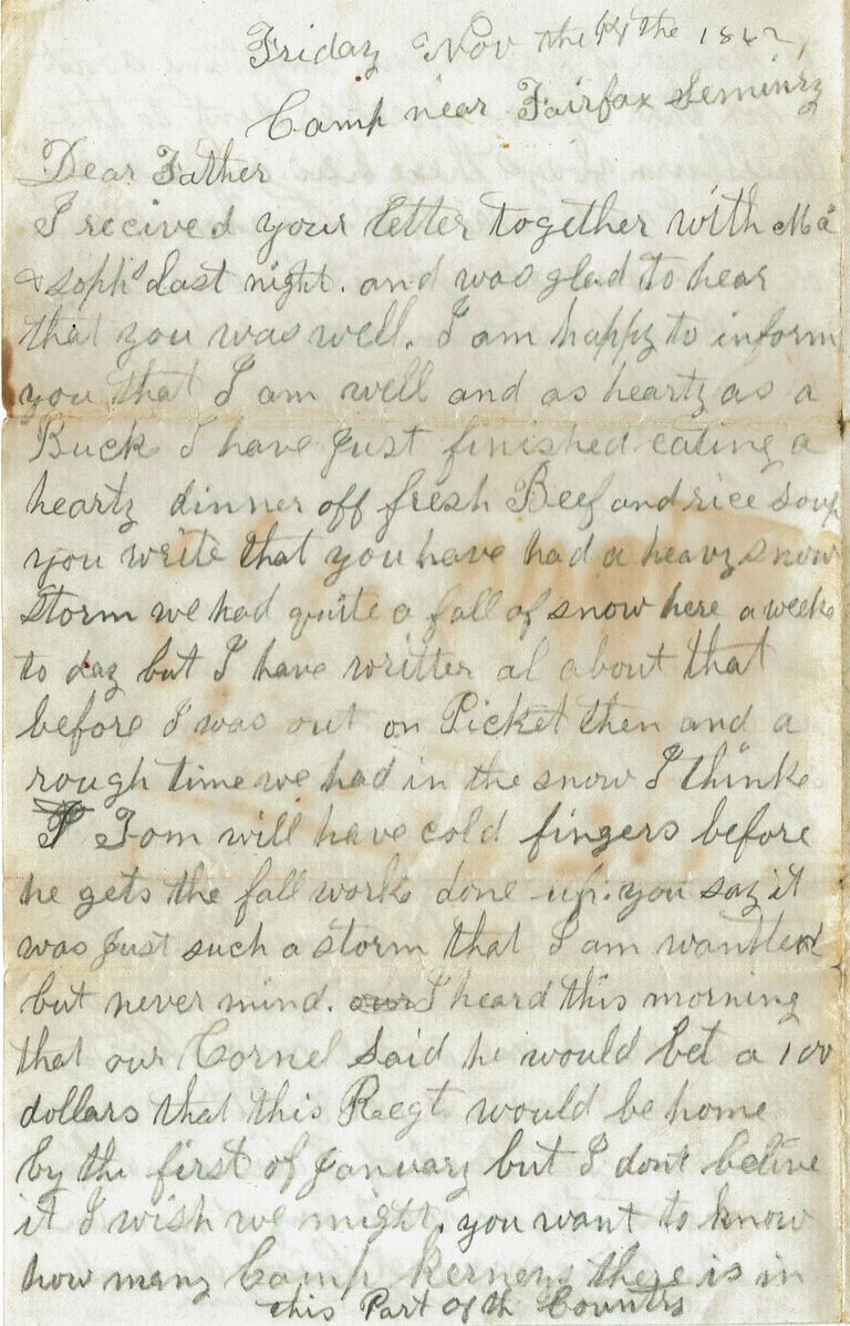          Parsil: Samuel B. Parsil Civil War Letter to Father, November 14, 1862 picture number 1
   
