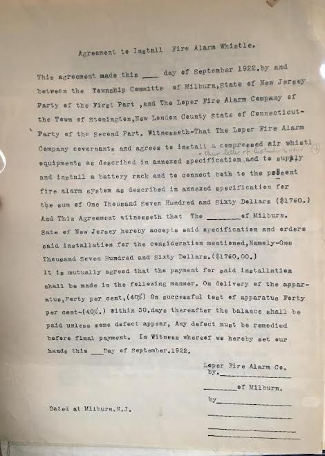          Fire Department: Agreement to Install Fire Alarm Whistle ,1922 picture number 1
   