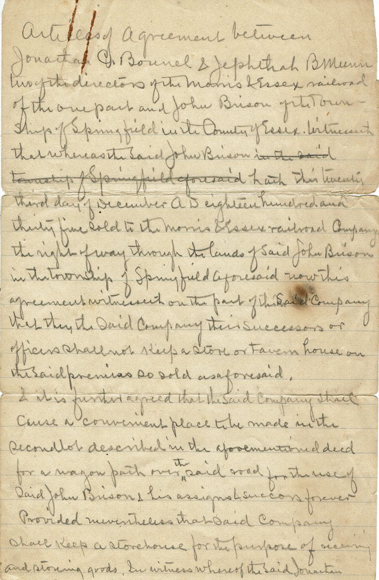          Brison: Articles of Agreement between John Brison & Morris & Essex Railroad, 1835 picture number 1
   
