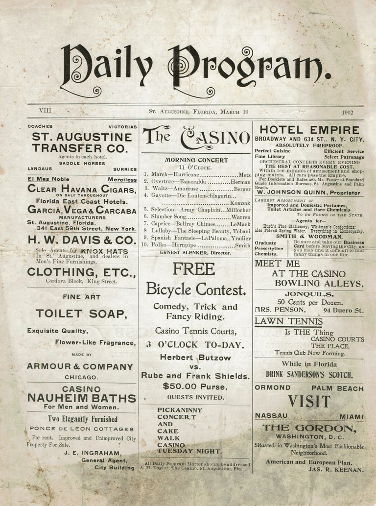          Kellogg: St. Augustine Florida, Daily Resort Programs, 1902 picture number 1
   