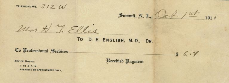          Ellis: Hanna Ellis Receipt from Dr. D.E. English, 1910 picture number 1
   