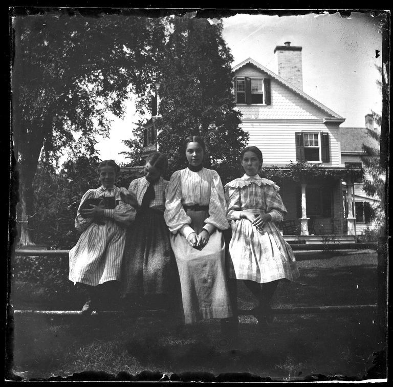          Blood: Girls Seated on a Stone Wall Outside Albert Blood House picture number 1
   