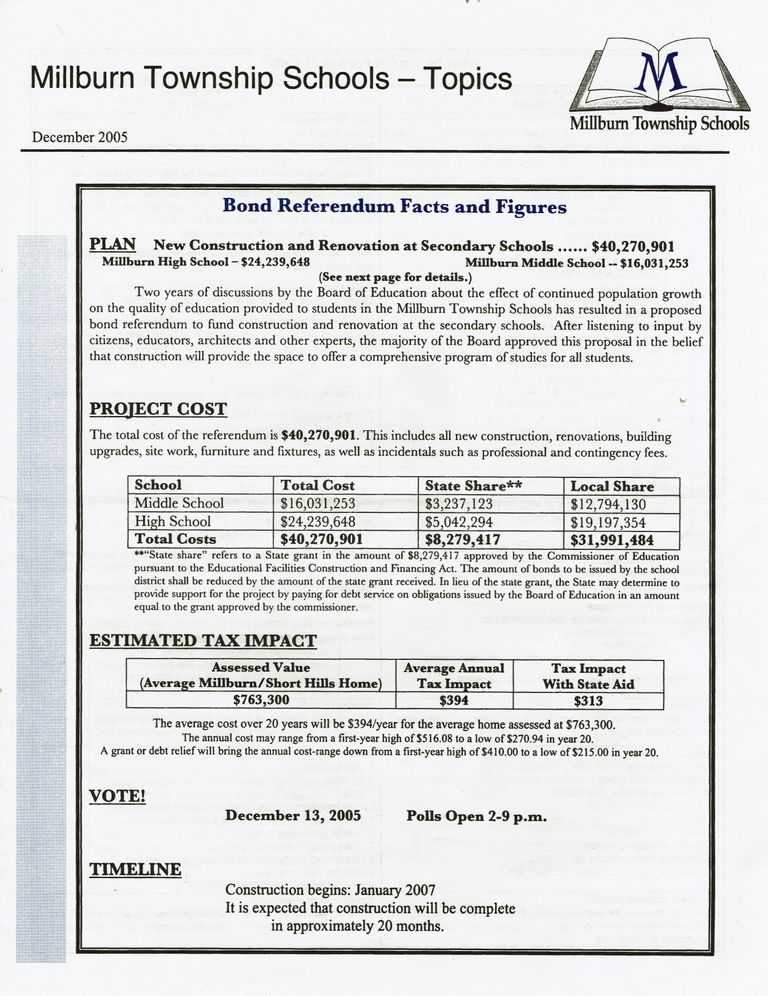          Millburn Bond Referendum Information and Opposition, 2005 picture number 1
   