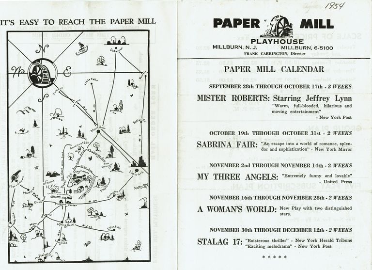          Paper Mill Playhouse Flyer for 1954 Season with Map picture number 1
   
