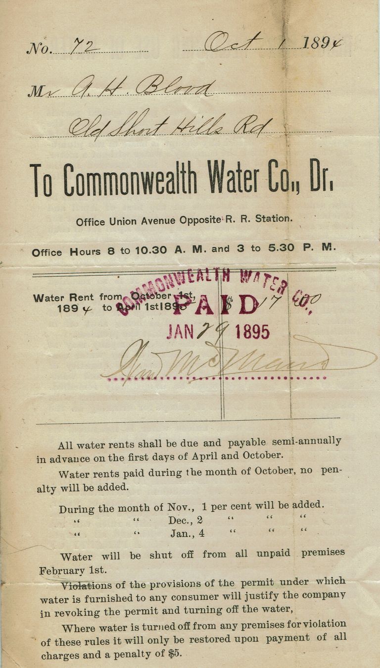          Blood Estate: Commonwealth Water Company Receipts, 1894 & 1895 picture number 1
   