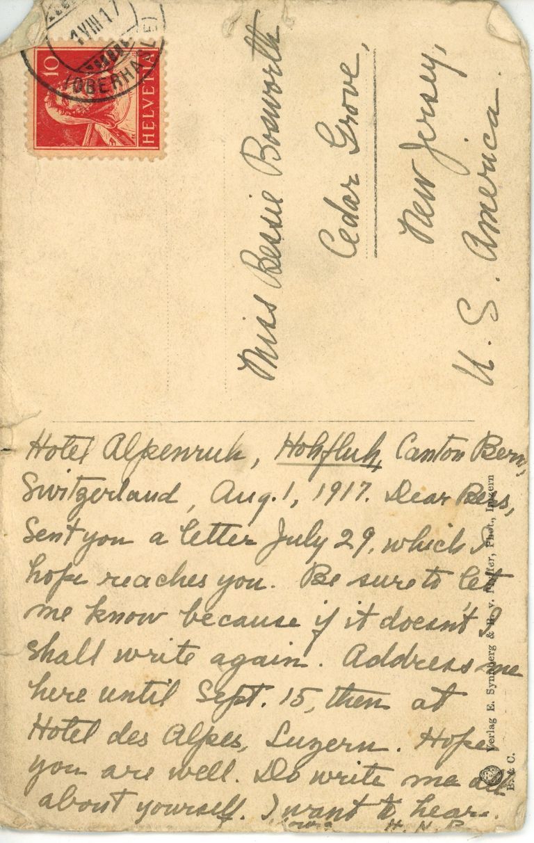          Bosworth: Postcard to Bessie Bosworth from Switzerland, 1917 picture number 1
   