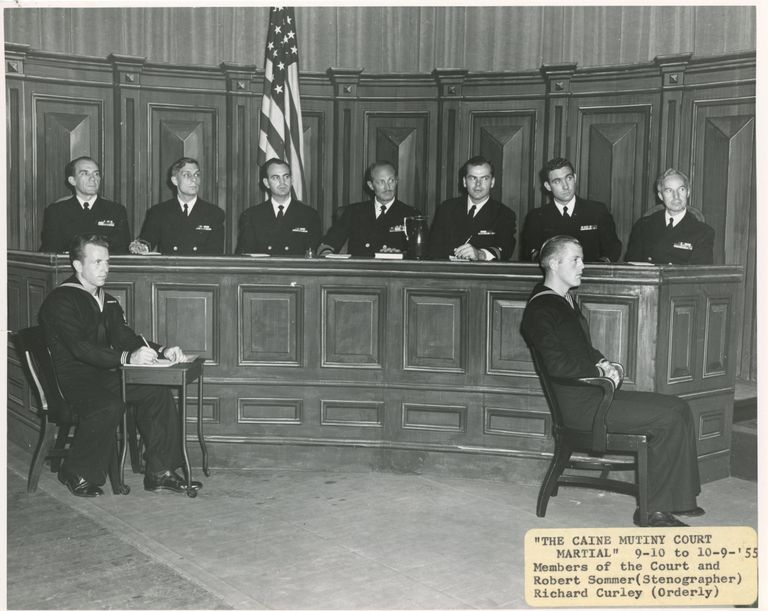          Members of the Court and Robert Sommer (Stenographer) and Richard Curley (Orderly) in The Caine Mutiny Court Martial, 1955.
   