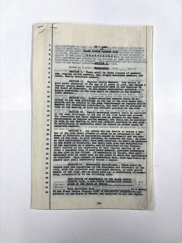 MS.20 - Box 1 of 1; ff 1/2: By-Laws of Black Canyon Country Club
