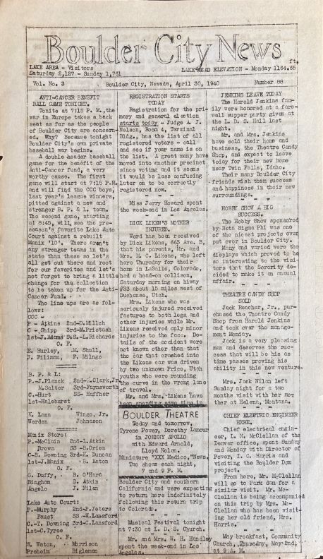 Boulder City News [April 1940 issue] **Click on the image for content.