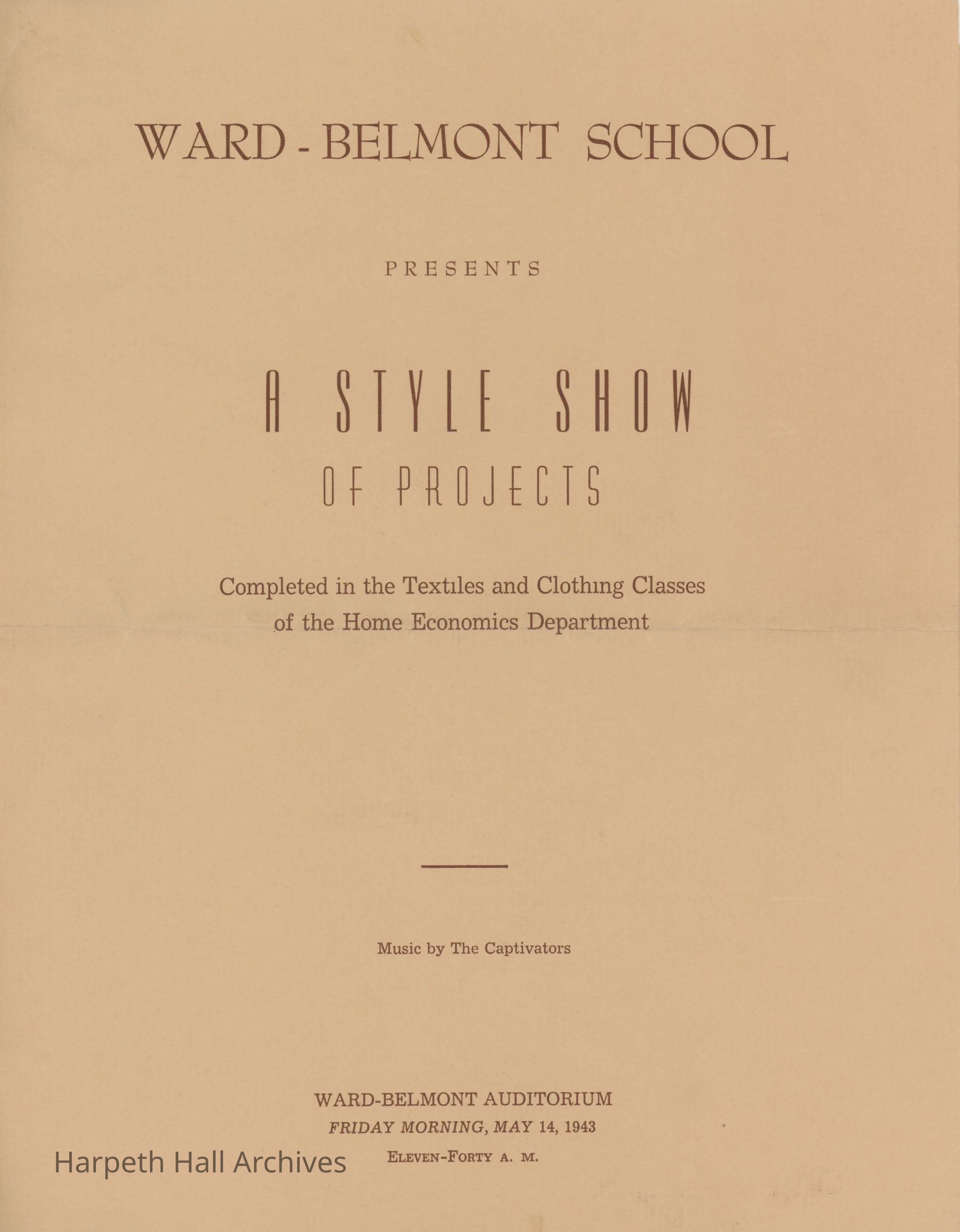 Ward-Belmont Auditorium, Friday Morning, May 14, 1943, 11:40 A.M.: Program Cover