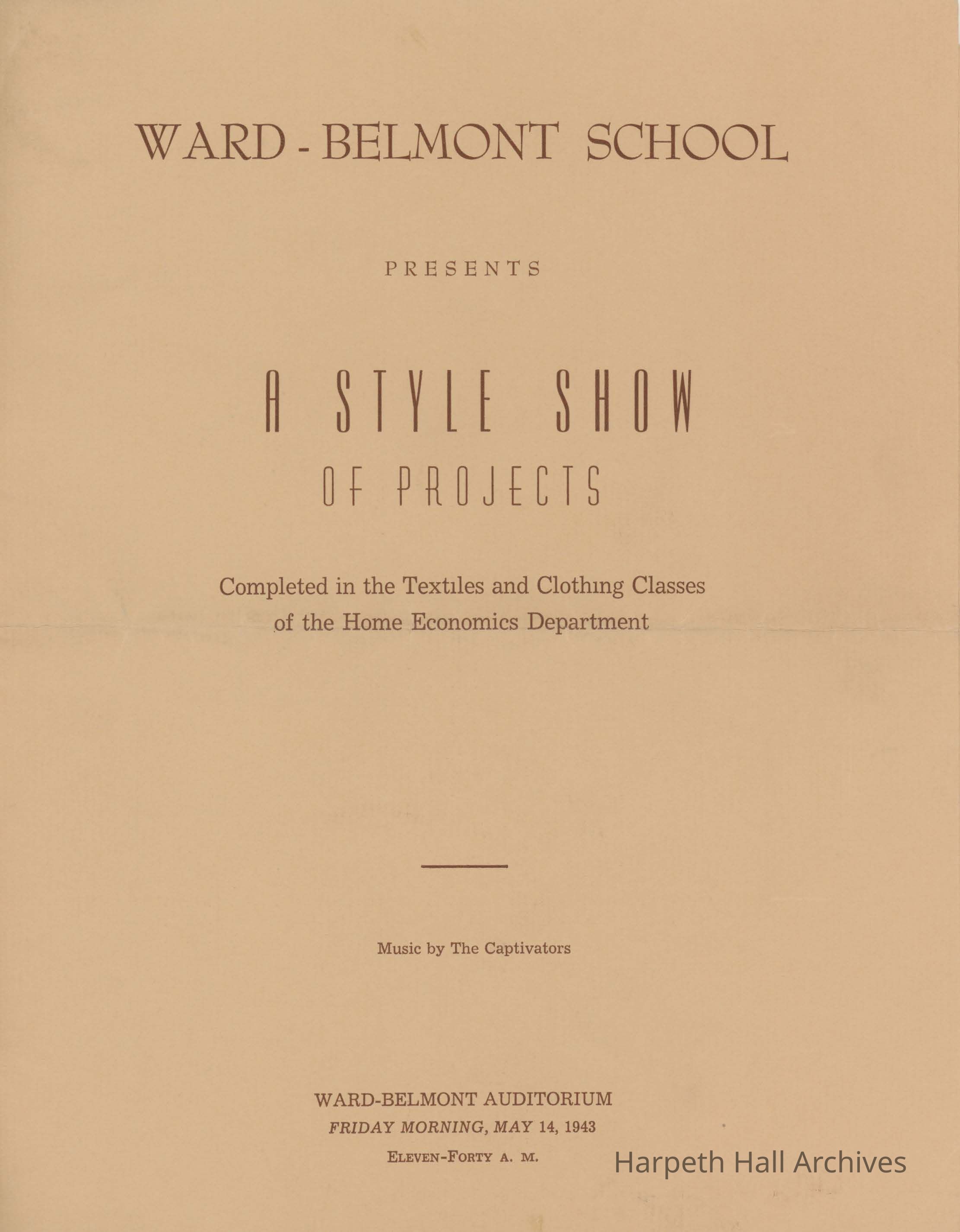 Ward-Belmont Auditorium, Friday Morning, May 14, 1943, 11:40 A.M.: Program Cover