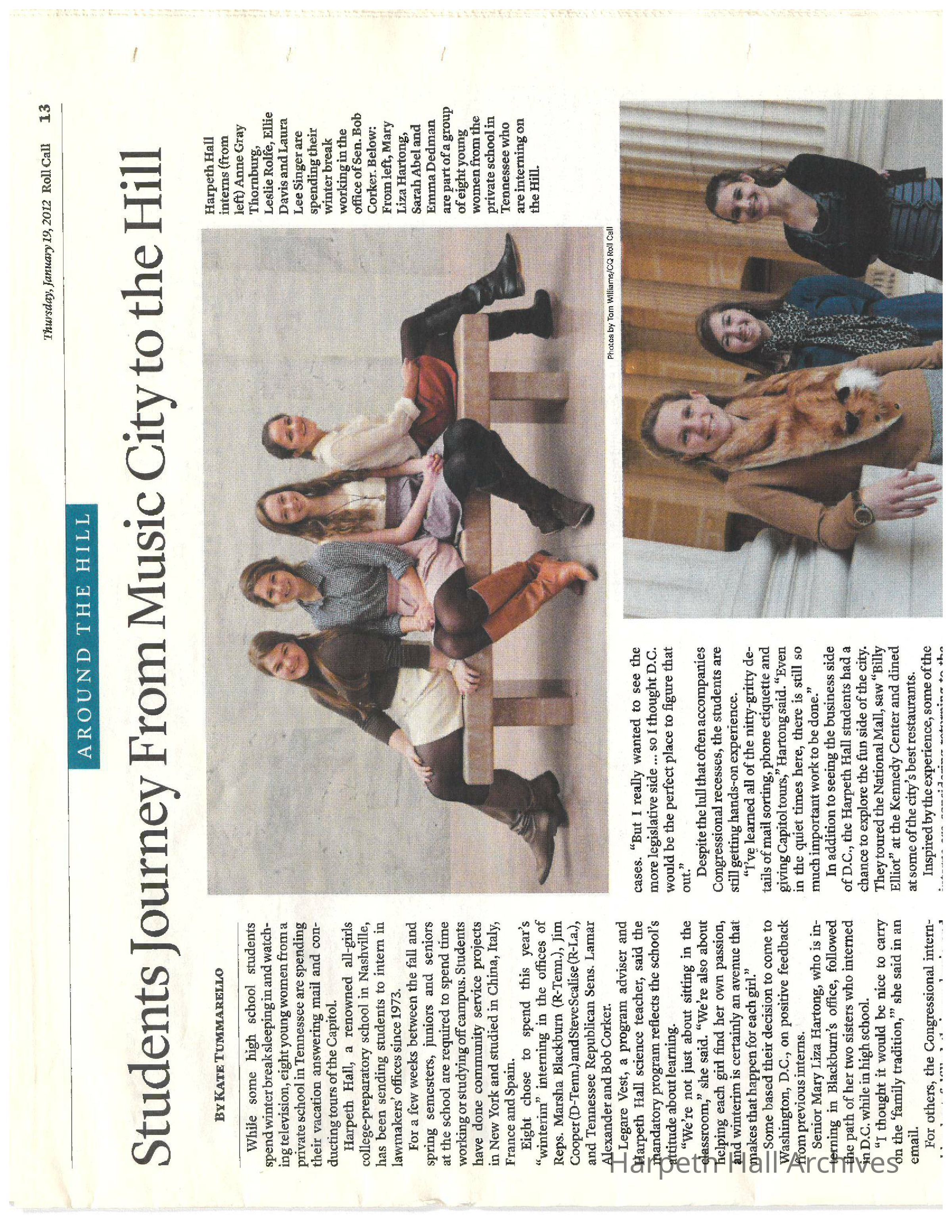 Roll Call, January 19, 2012: Article with two full-color photographs