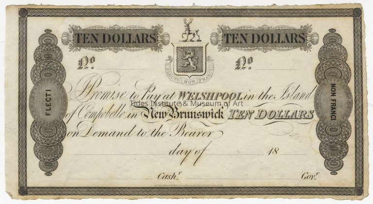Ten Dollar Note | Campobello Mill and Manufacturing Company | Campobello, New Brunswick | 1839
