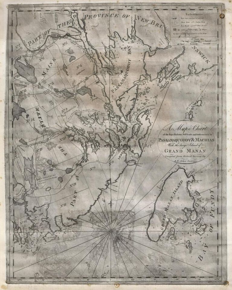 Benjamin R. Jones (1776-1859) | A map & chart of the bays harbours post roads and settlements in Passamaquoddy & Machias with the large island of Grand Manan