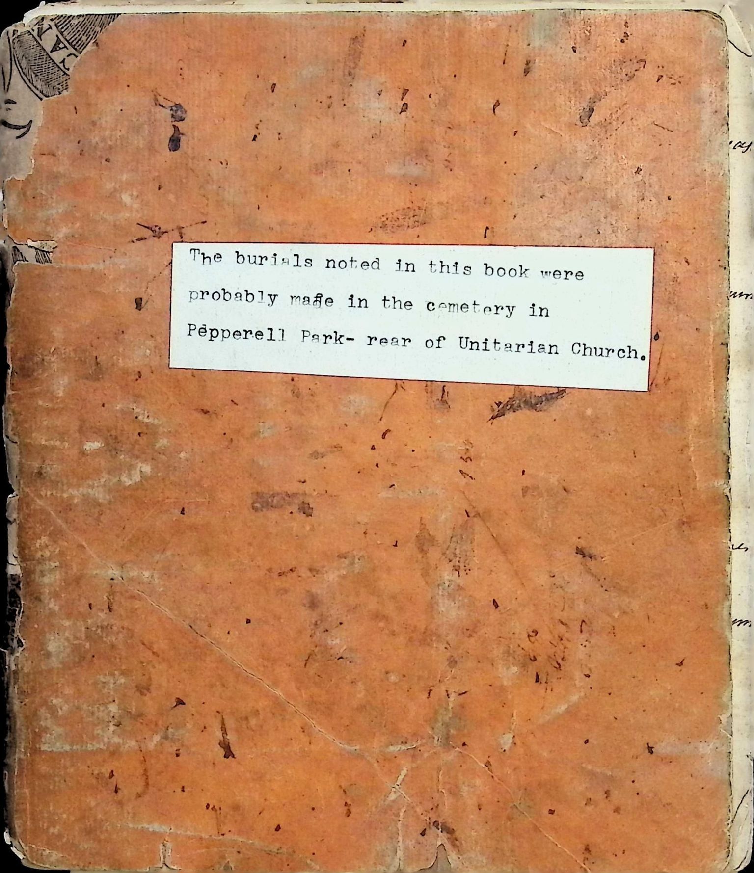 Burial Book for Pepperell Park Cemetery, 1822-1842