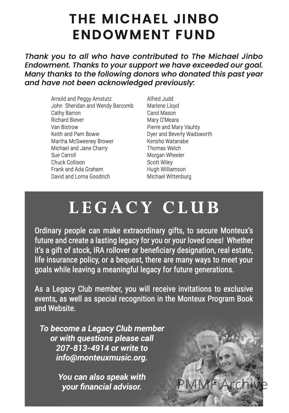 Legacy Club and Michael Jinbo Endowment Fund