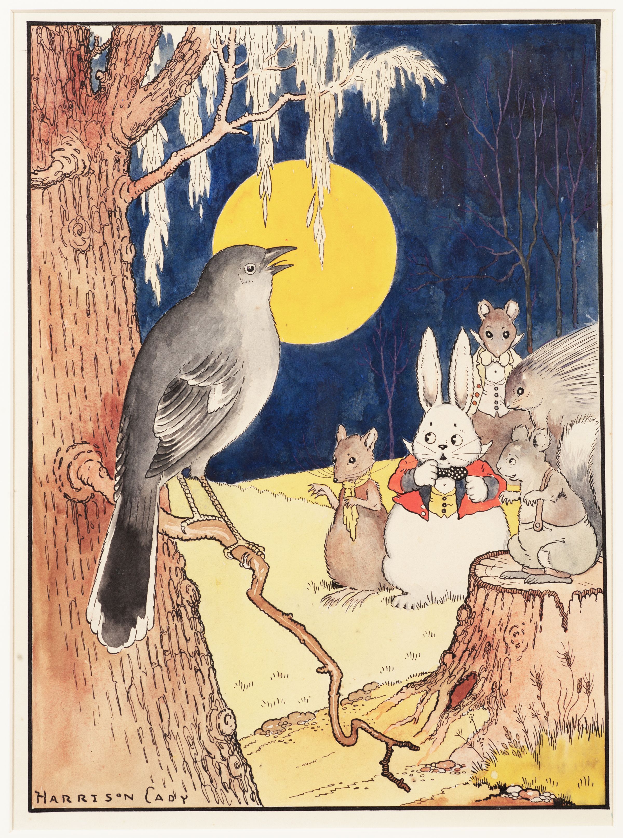 Mr. Mocker: watercolor and ink on paper by Walter Harrison Cady, depicting Northern Mockingbird