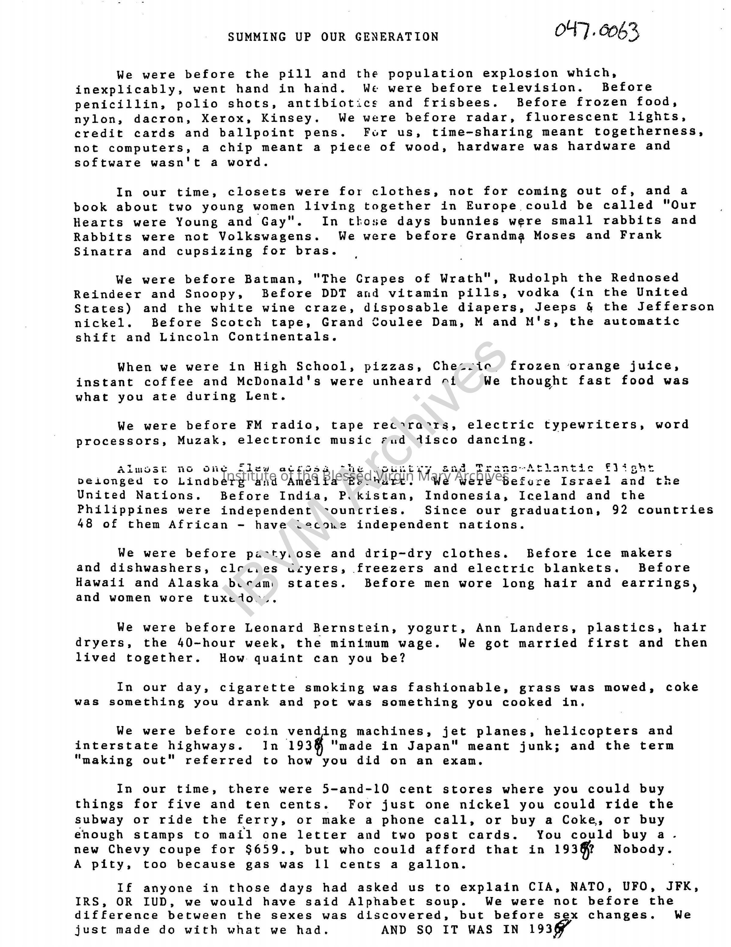 Summing Up Our Generation: PDF, Watermarked