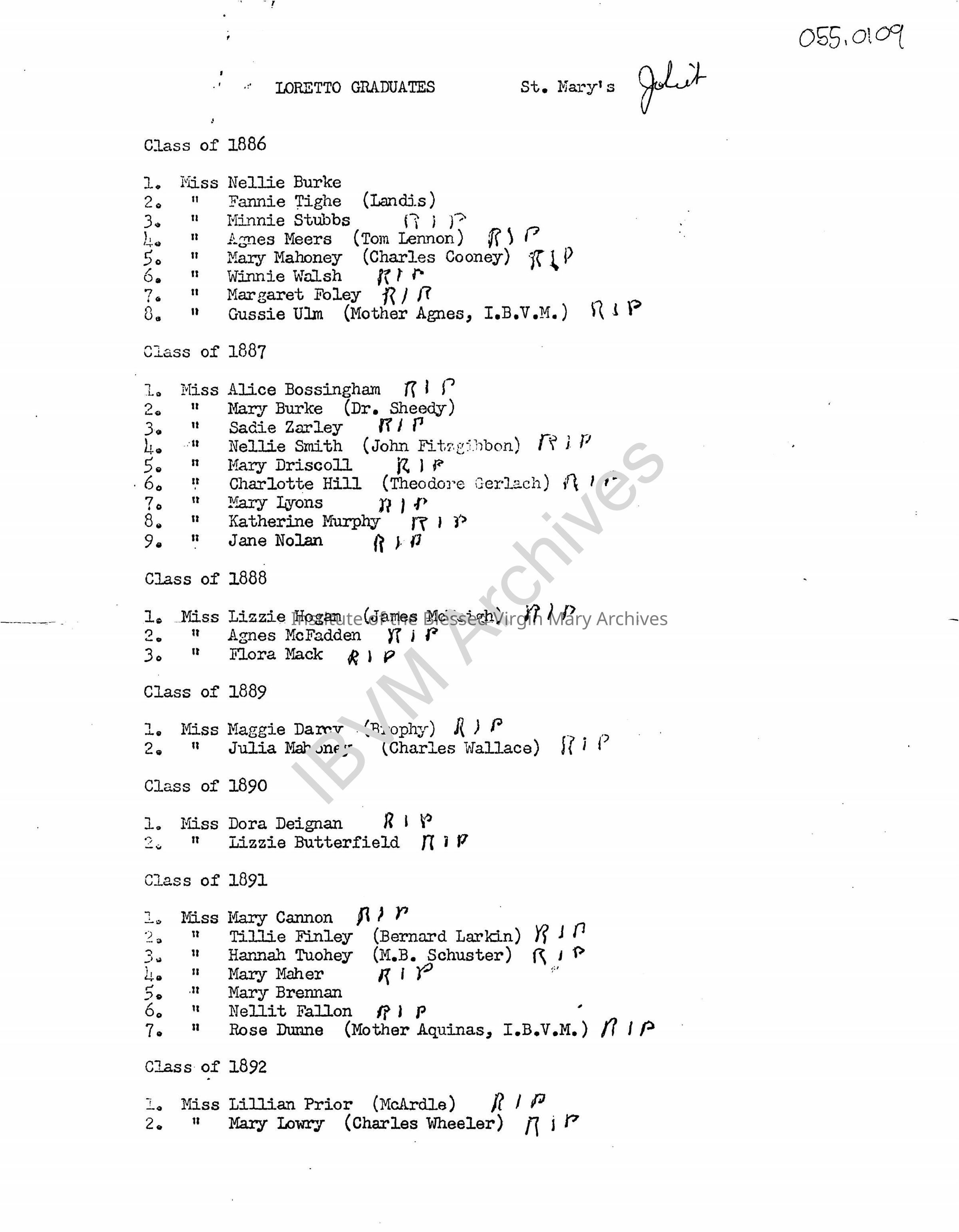 Record of Loretto Alumnae, 1886 - 1918: PDF, Watermarked