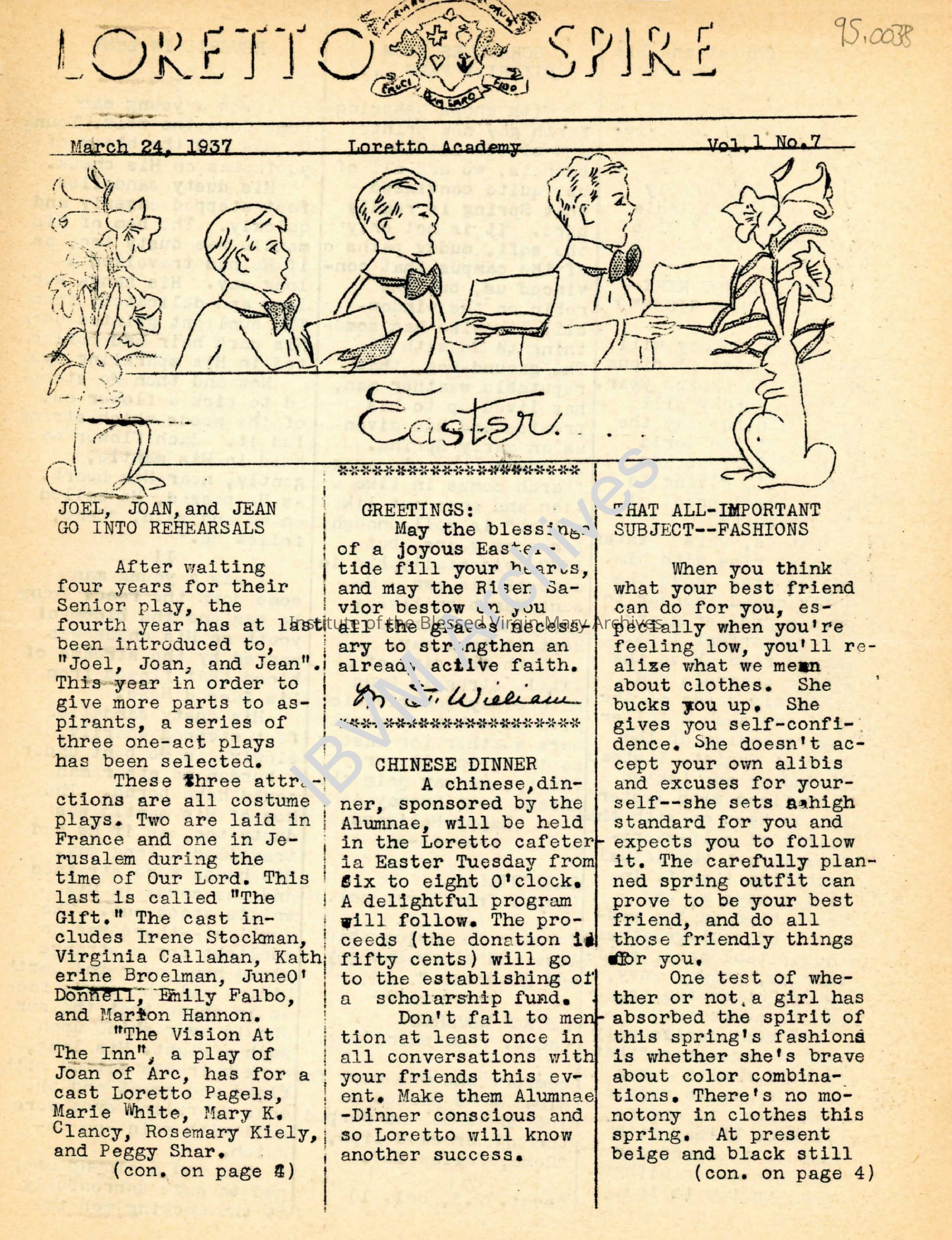 Loretto Spire, Volume 1 No. 7, 1937: PDF, Watermarked