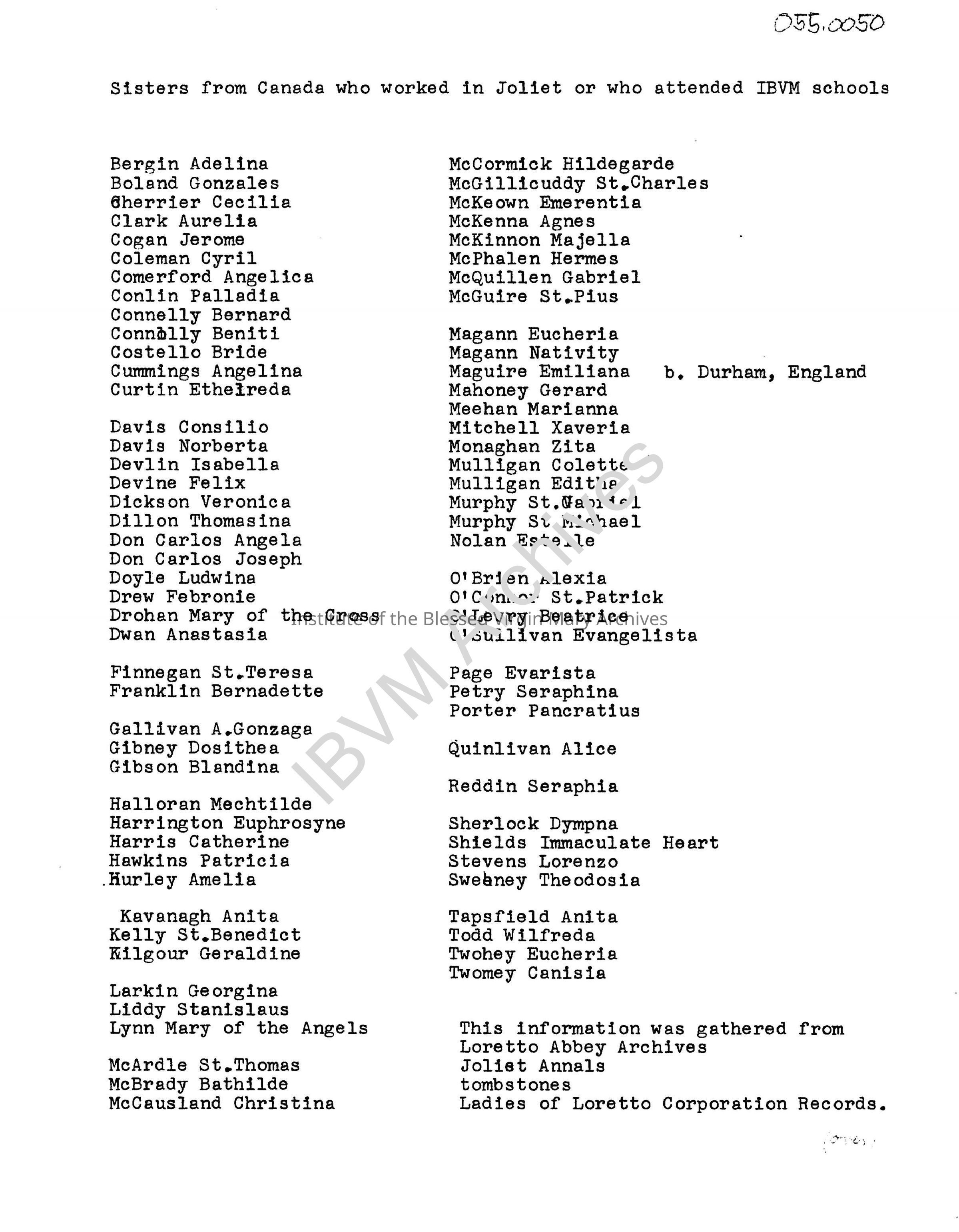 List of IBVM Sisters: PDF, Watermarked