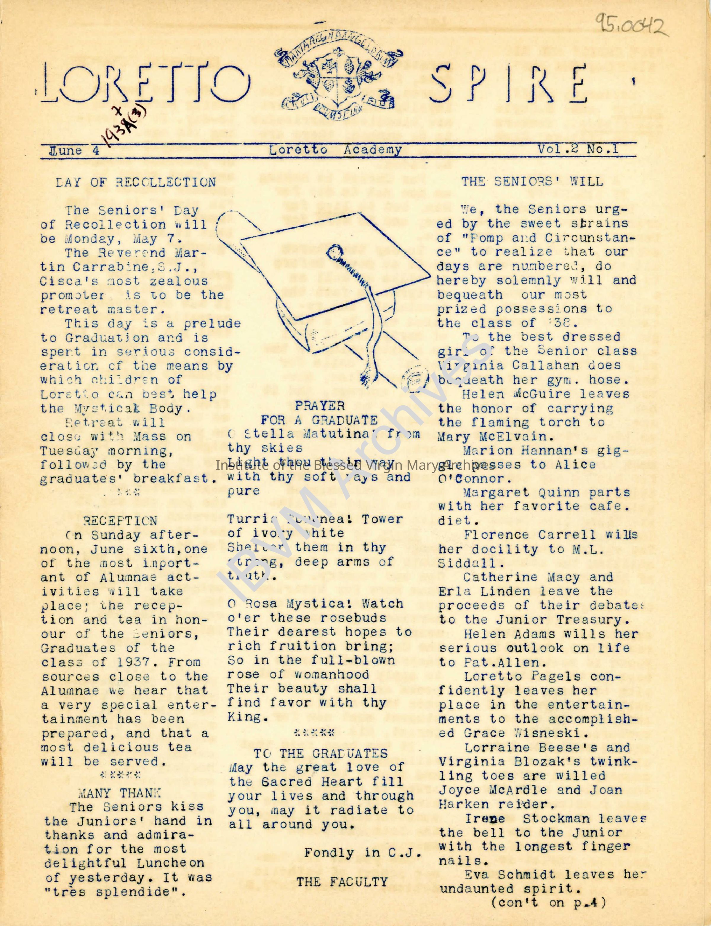 Loretto Spire, Volume 2 No. 1, 1937: PDF, Watermarked